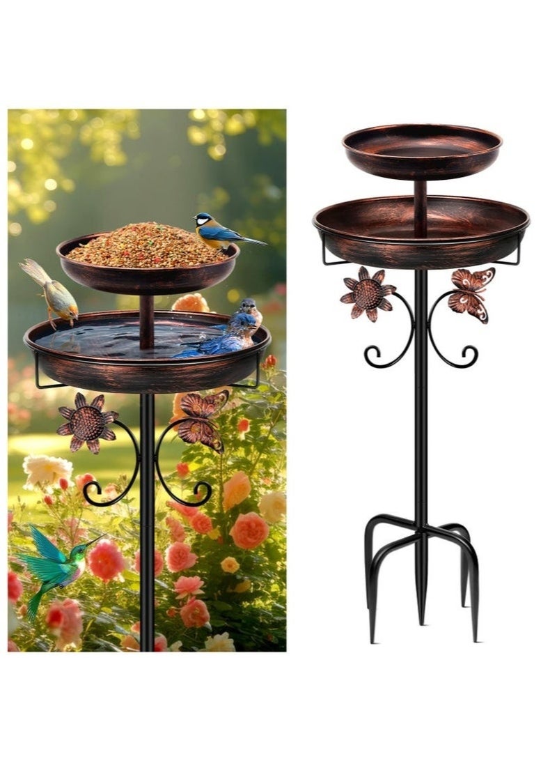 WALALLA Bird Bath Feeder Bowls for Outside,Double Metal Bird Bath, 42In Vintage Freestanding Birdbaths for Outdoors for Garden Patio Yard Lawn Decor, Upgraded 5-Pronged Base (Antique Bronze) - Image 1