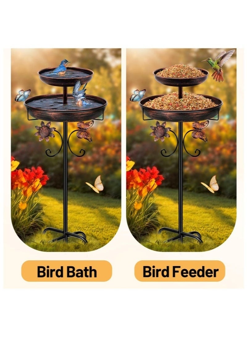 WALALLA Bird Bath Feeder Bowls for Outside,Double Metal Bird Bath, 42In Vintage Freestanding Birdbaths for Outdoors for Garden Patio Yard Lawn Decor, Upgraded 5-Pronged Base (Antique Bronze) - Image 2