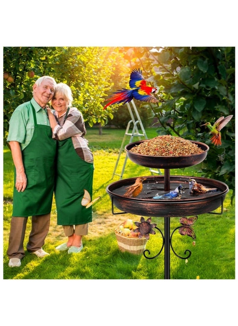 WALALLA Bird Bath Feeder Bowls for Outside,Double Metal Bird Bath, 42In Vintage Freestanding Birdbaths for Outdoors for Garden Patio Yard Lawn Decor, Upgraded 5-Pronged Base (Antique Bronze) - Image 5