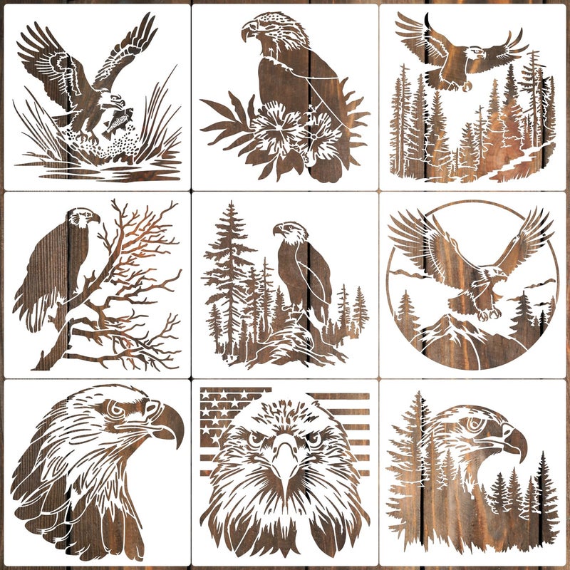 zosylley Animal Wood Burning Stencils for Painting 12â€ Eagle Stencil Wildlife Stencils for Crafts T-Shirt Fabric Wood DIY Decor - Image 1