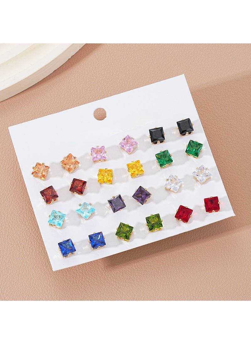 Huitich 12 Pairs Square Zircon Stud Earrings Set Fashion Jewelry for Women & Girls  - Image 4