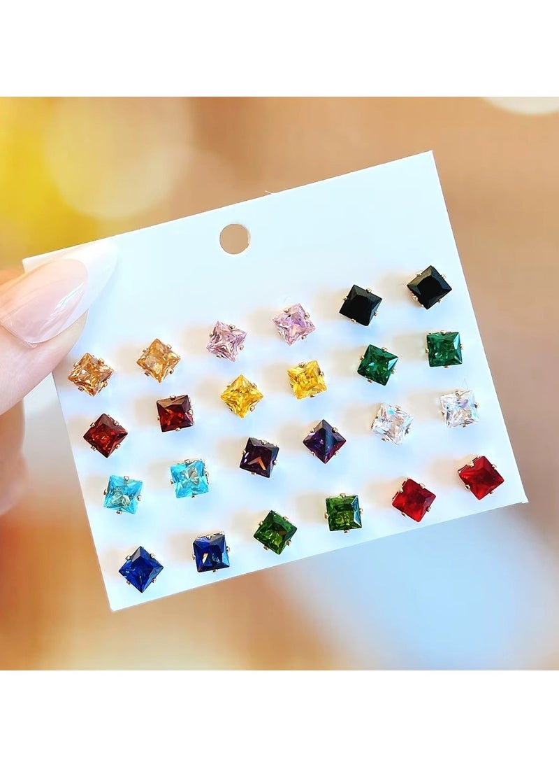 Huitich 12 Pairs Square Zircon Stud Earrings Set Fashion Jewelry for Women & Girls  - Image 2