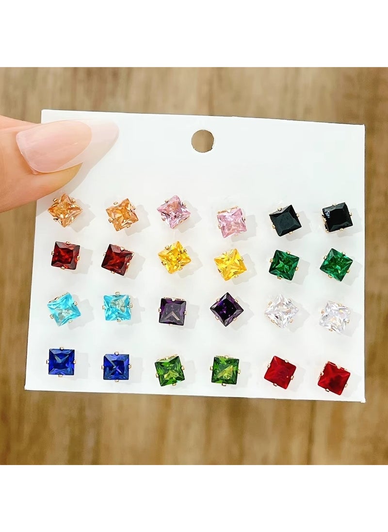 Huitich 12 Pairs Square Zircon Stud Earrings Set Fashion Jewelry for Women & Girls  - Image 3
