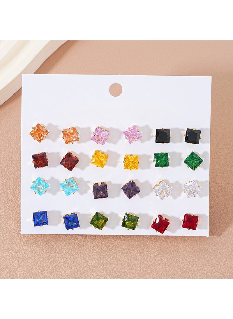 Huitich 12 Pairs Square Zircon Stud Earrings Set Fashion Jewelry for Women & Girls  - Image 5