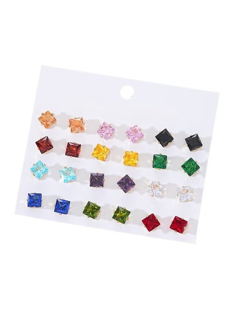 Huitich 12 Pairs Square Zircon Stud Earrings Set Fashion Jewelry for Women & Girls  - Image 1
