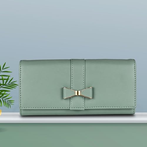 ALSU Women's Hand Wallet Purse Clutch | Phone Pocket| Coin Pocket| Credit Card Slots| Zipper Pocket| Office use| Casual use| Faux Leather (Light Green) - Image 2