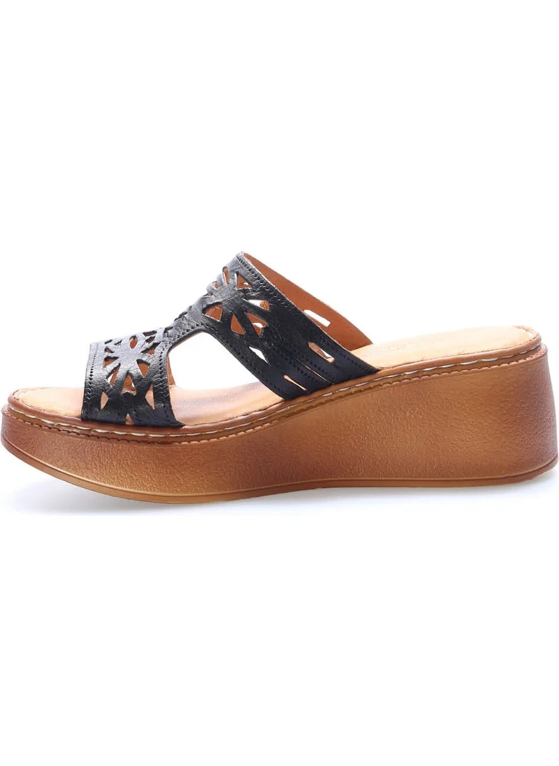 Fast Step Leather Women's Wedge Heel Slippers 972ZA1264