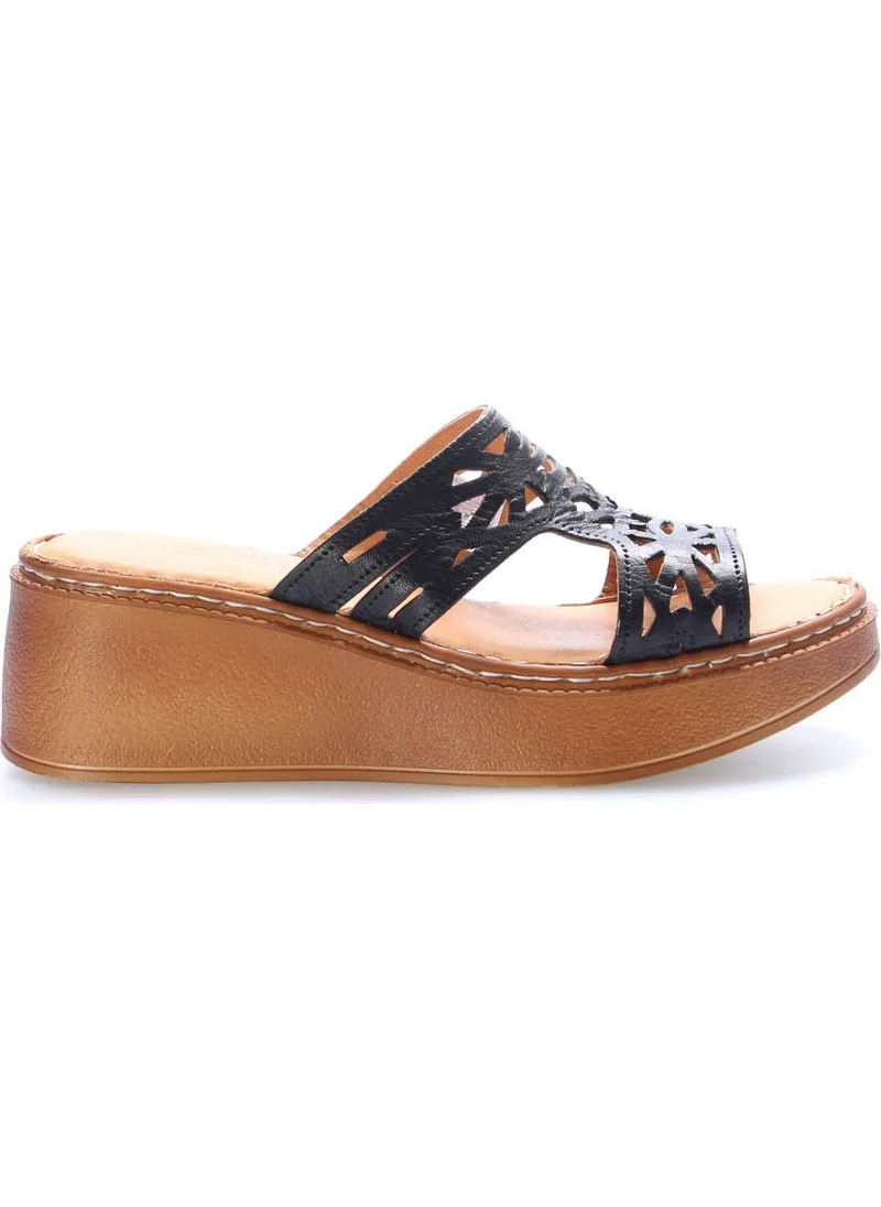 Fast Step Leather Women's Wedge Heel Slippers 972ZA1264