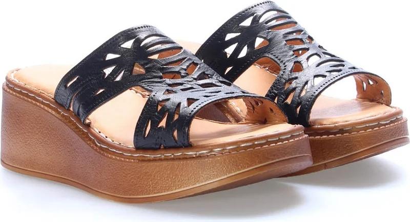 فاست ستيب Leather Women's Wedge Heel Slippers 972ZA1264