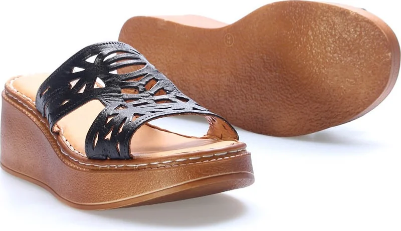 فاست ستيب Leather Women's Wedge Heel Slippers 972ZA1264