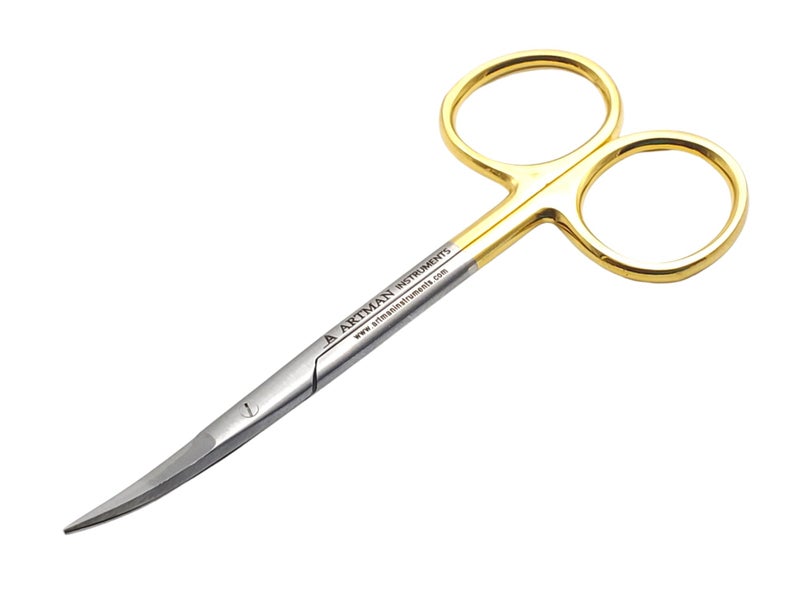 ARTMAN INSTRUMENTS Scissors 4.5 inches Curved with Tungsten Carbide Inserts| Gold Plated Handle Extra Sharp and Durable - Image 1