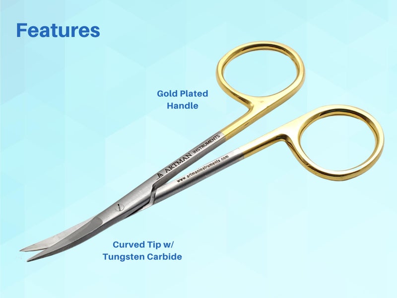 ARTMAN INSTRUMENTS Scissors 4.5 inches Curved with Tungsten Carbide Inserts| Gold Plated Handle Extra Sharp and Durable - Image 3