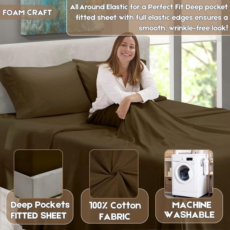 FOAM CRAFT Luxury Quality 4 Piece Bed Sheet Set - Twin Size, Mocha - Image 4