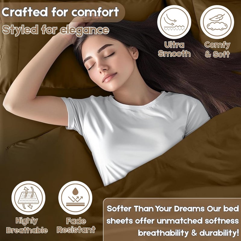 FOAM CRAFT Luxury Quality 4 Piece Bed Sheet Set - Twin Size, Mocha - Image 5