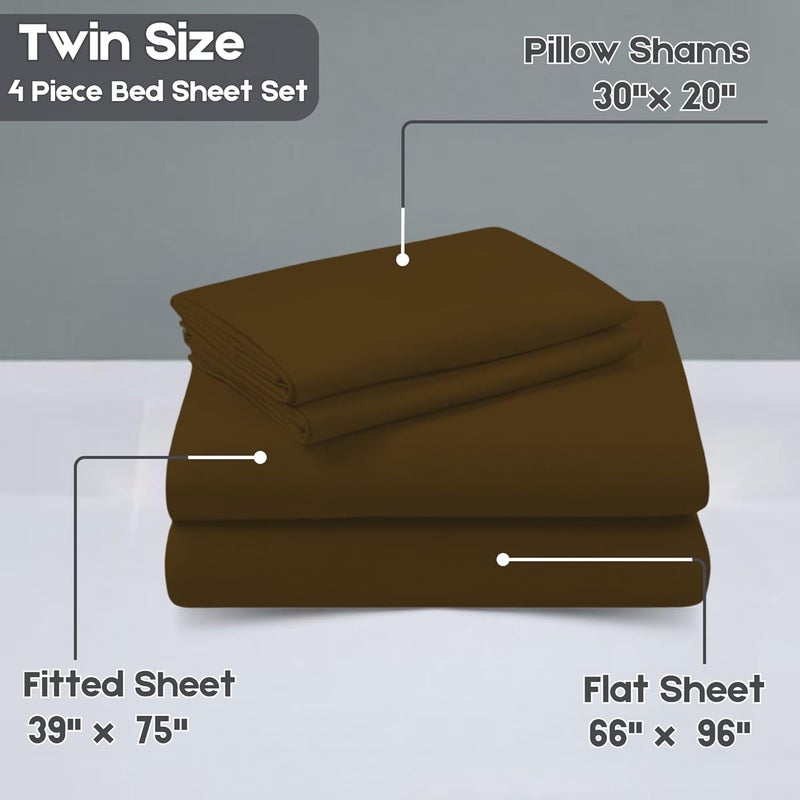 FOAM CRAFT Luxury Quality 4 Piece Bed Sheet Set - Twin Size, Mocha - Image 2