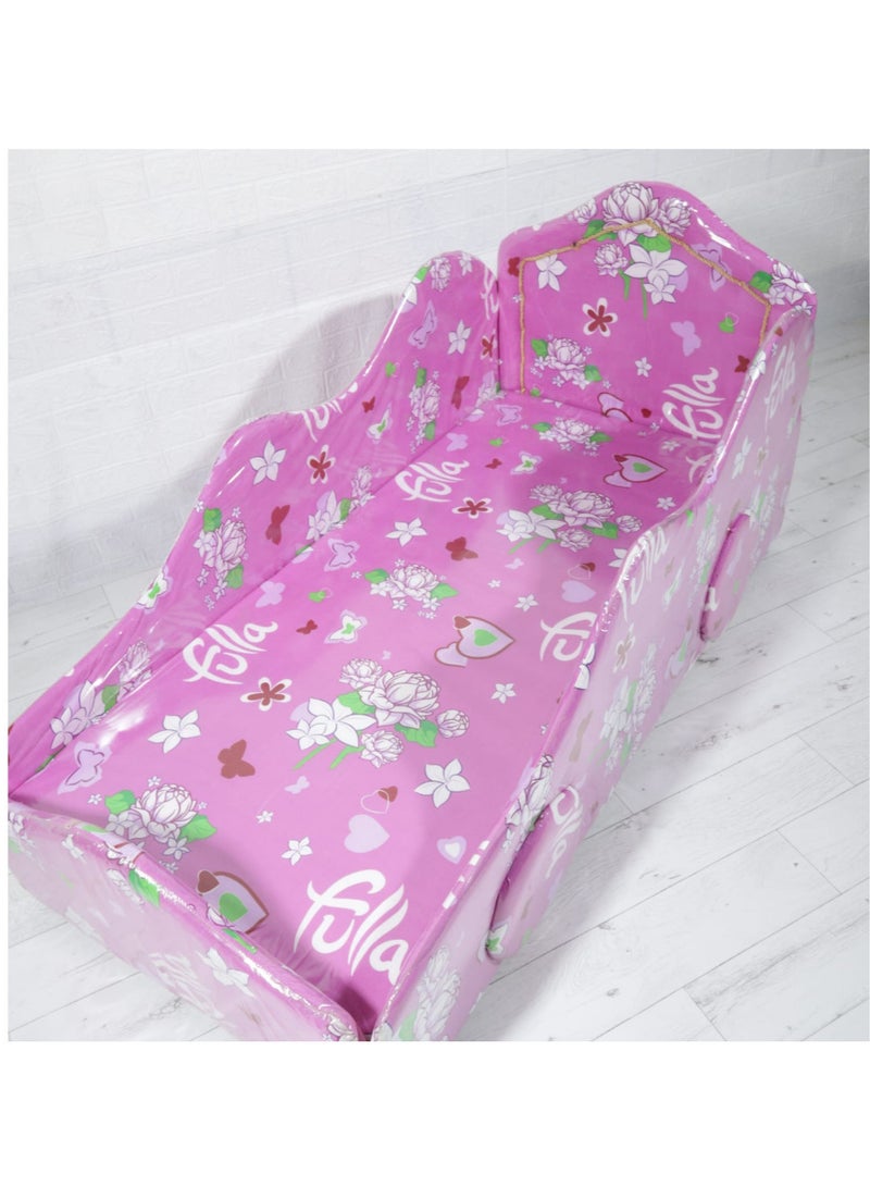 أذر مانيوفاكتشرر سرير أطفال خشبي برسومات لون وردي - Image 1