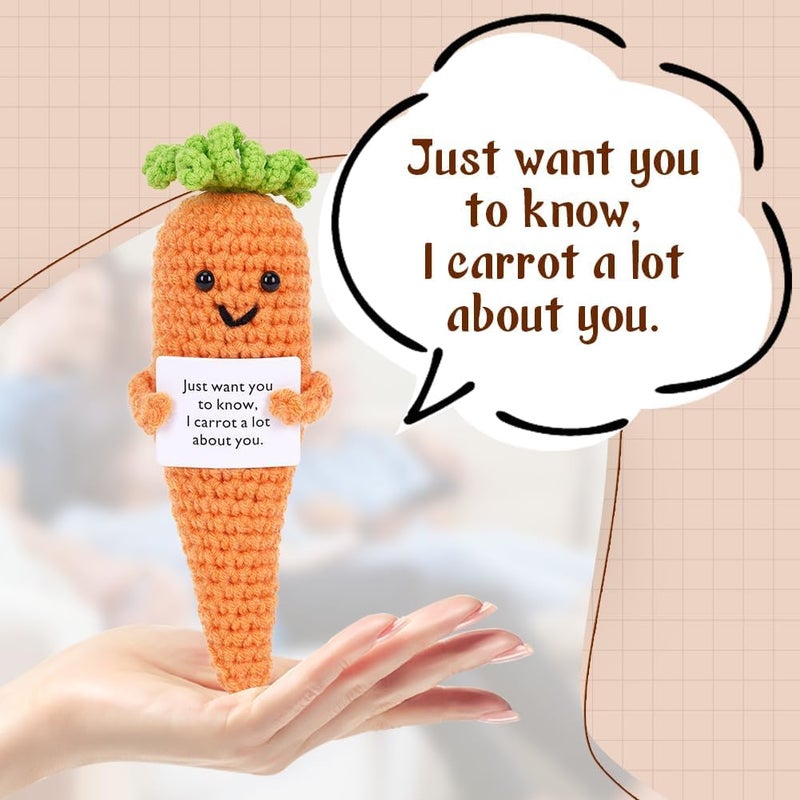 Funny Knitted Positive Carrot Dolls, Funny Crochet Toys with Encouragement Card, Pocket Hug Worry Doll, Valentines Day Decorations for Bedroom Home Office (Carrot) - Image 3