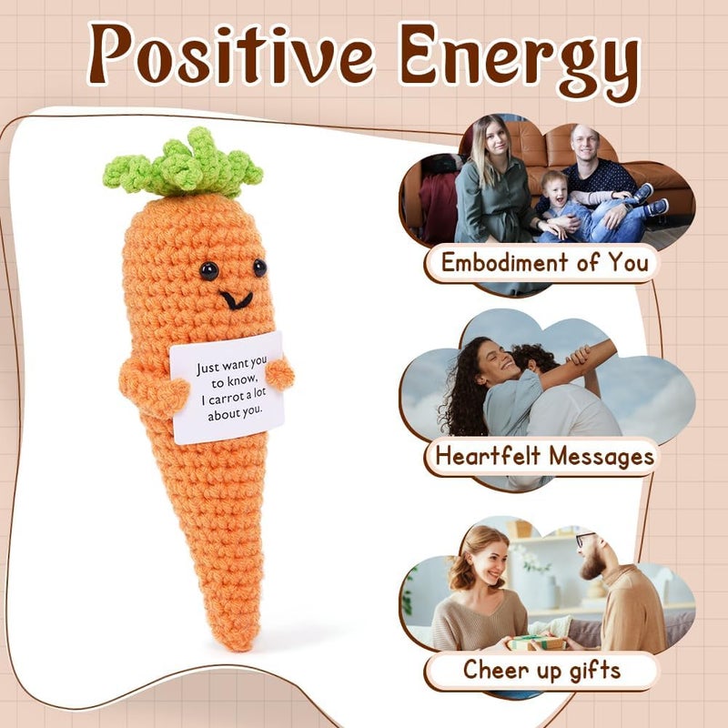 Funny Knitted Positive Carrot Dolls, Funny Crochet Toys with Encouragement Card, Pocket Hug Worry Doll, Valentines Day Decorations for Bedroom Home Office (Carrot) - Image 1
