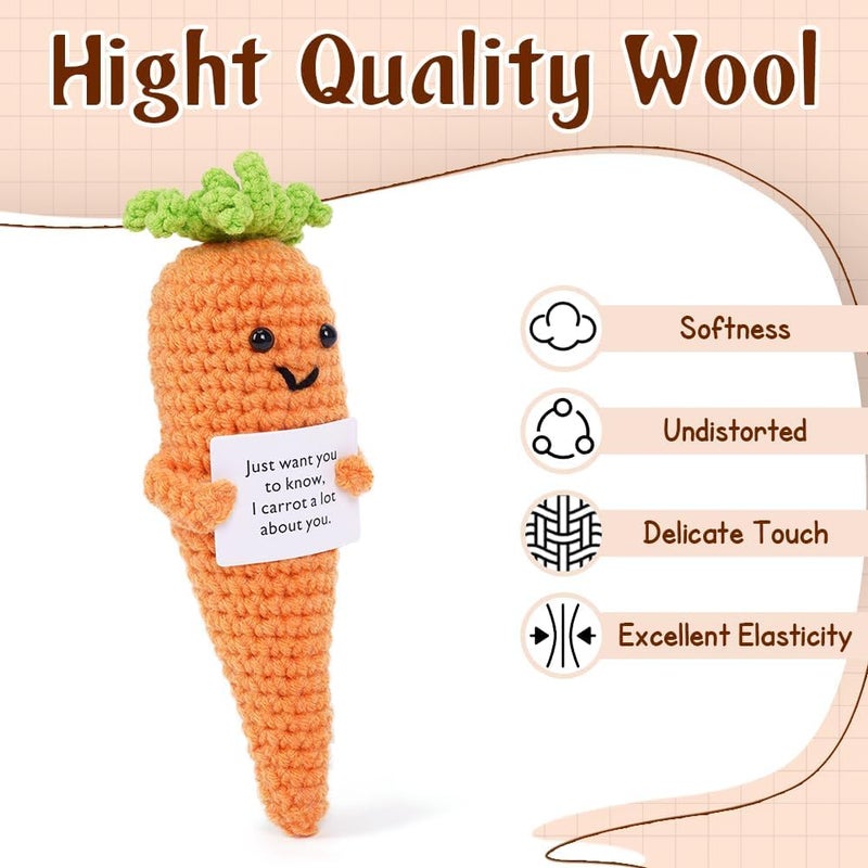 Funny Knitted Positive Carrot Dolls, Funny Crochet Toys with Encouragement Card, Pocket Hug Worry Doll, Valentines Day Decorations for Bedroom Home Office (Carrot) - Image 2