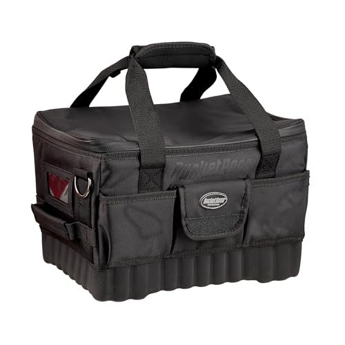 Bucket Boss Pro Racer 14 in. Tool Bag with Heavy-Duty Waterproof Racetrack Zipper, Waterproof Molded Rubber Bottom, 16 Total Pockets, Molded Padded Shoulder Strap, in Black, 66014 - Image 2