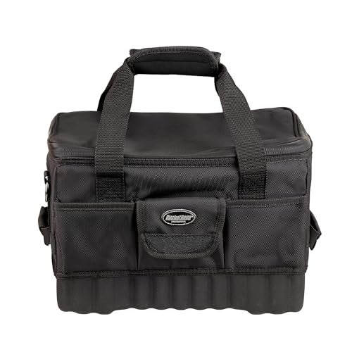 Bucket Boss Pro Racer 14 in. Tool Bag with Heavy-Duty Waterproof Racetrack Zipper, Waterproof Molded Rubber Bottom, 16 Total Pockets, Molded Padded Shoulder Strap, in Black, 66014 - Image 1