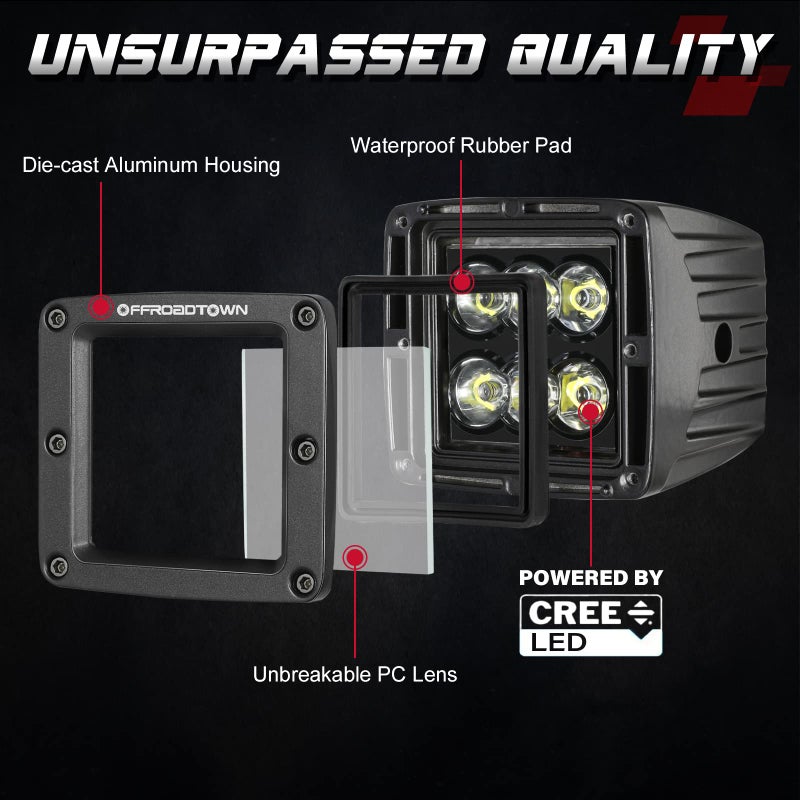 OFFROADTOWN LED Cubes, OFFROADTOWN 3inch 120W CREE LED Pods Driving Lights Cubes Ditch Light Off Road Lights Spot Reverse Light for Truck Pickup UTV ATV SUV Boat 4x4 Car - Image 3