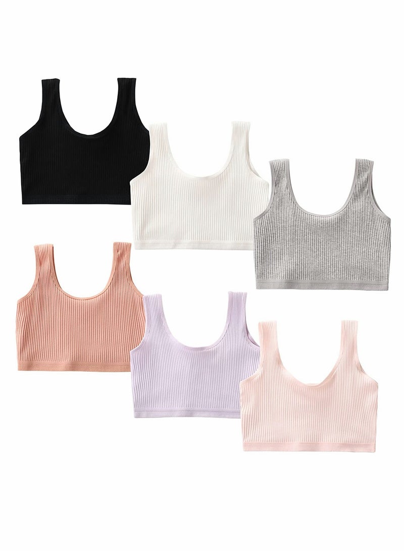 Barakah صدرية للفتيات بدون درزات 6 قطع صدرية قطنية قابلة للتنفس للأطفال سترة تدريب صدرية رياضية للفتيات ملابس داخلية مرنة للمراهقات - Image 1