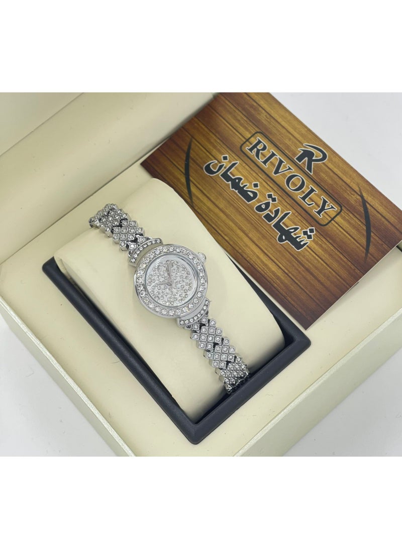 ريفولي ساعة يد نسائية من الفولاذ المقاوم للصدأ مرصعة بالكريستال