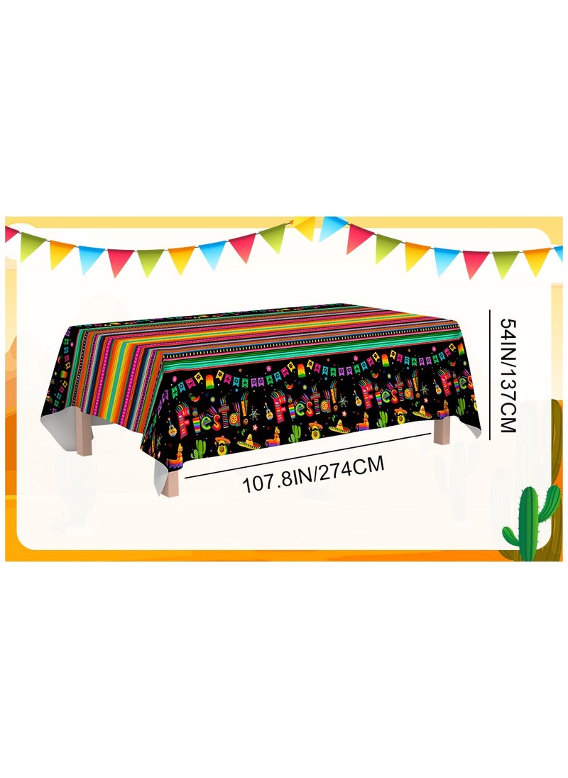 FRUITFUL PARTY Mexican Fiesta Party Tablecloth, 3pcs Cinco de Mayo Fiesta Tablecloth Set Cinco de Mayo Table Covers for Mexican Fiesta Party Decorations(Size: 274cm×137cm/107.8"× 54")  - Image 4