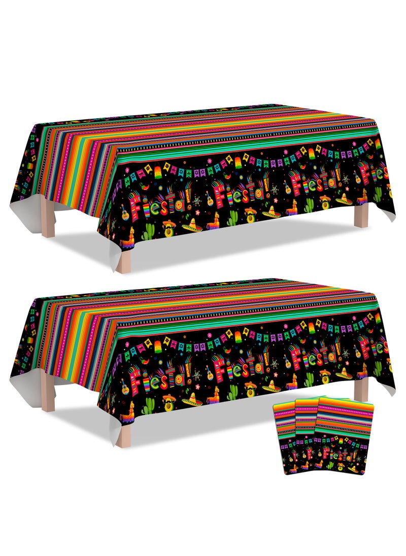 FRUITFUL PARTY Mexican Fiesta Party Tablecloth, 3pcs Cinco de Mayo Fiesta Tablecloth Set Cinco de Mayo Table Covers for Mexican Fiesta Party Decorations(Size: 274cm×137cm/107.8"× 54")  - Image 1