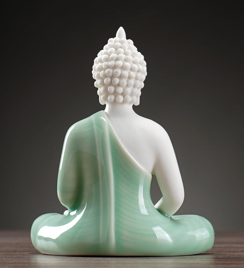 Houlu Small Green Buddha Statue for Home Decor, Decorative Ceramic Meditation Buddha Statue Indoor and Outdoor, 4.3 Inches - Image 3