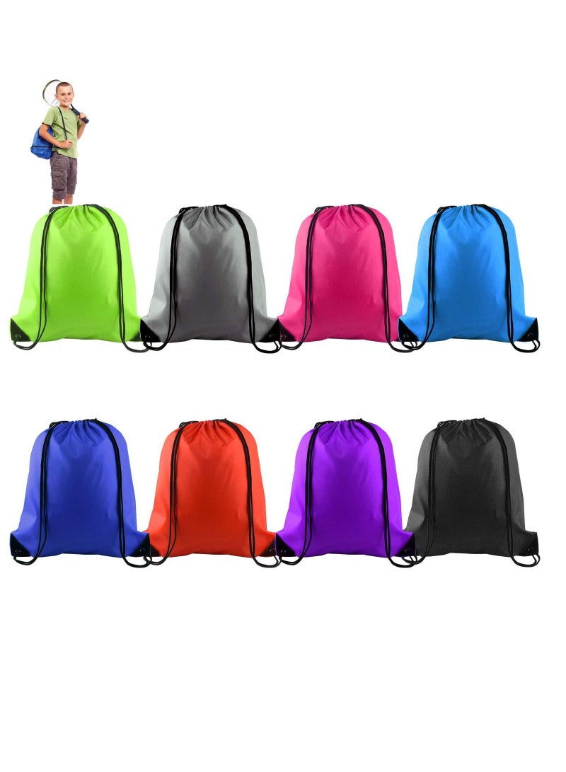 Zikra Drawstring Backpack, 8 Pcs Waterproof Drawstring Gym Bag String Swimming Bag for Adults and Kids, Folding Beach School Sport Toiletry Trainer Bag Travel Organiser Bag for Clothes Shoes - Image 1
