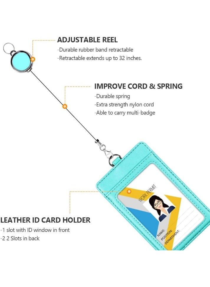 SUCITY PU Leather Retractable ID Badge Holder with Lanyard, Multi-Slot Office Card Case for Work Permit & Daily Use - Image 2