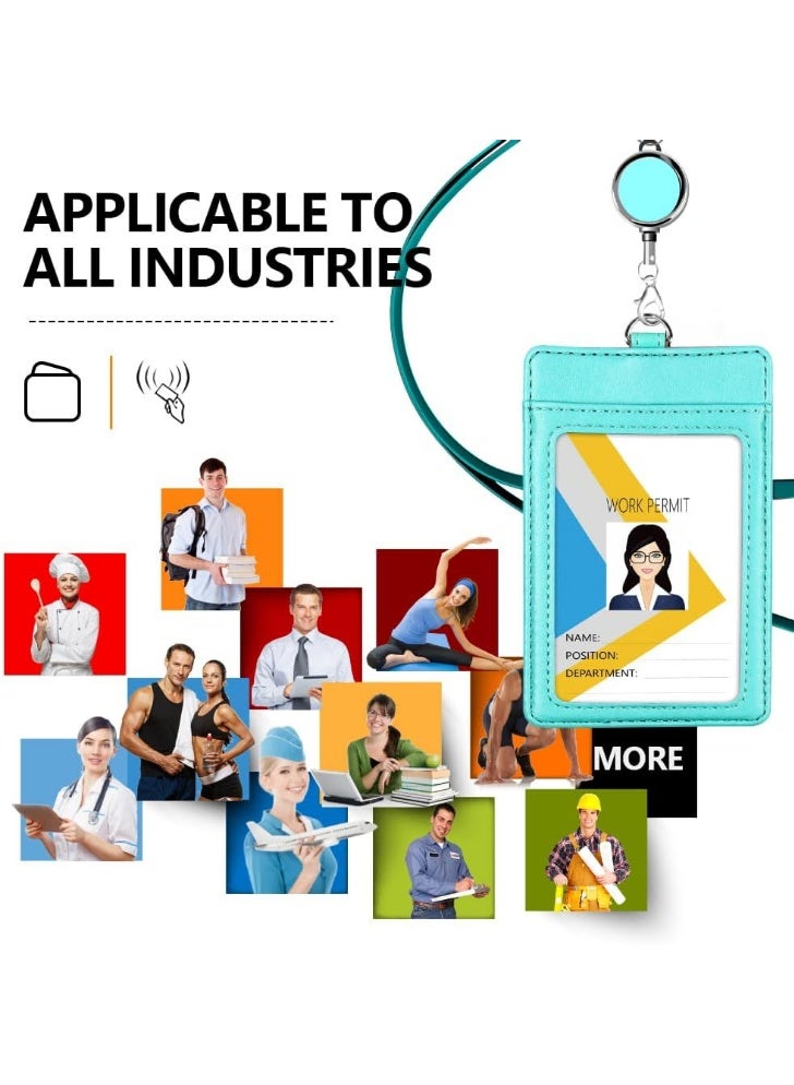 SUCITY PU Leather Retractable ID Badge Holder with Lanyard, Multi-Slot Office Card Case for Work Permit & Daily Use - Image 5