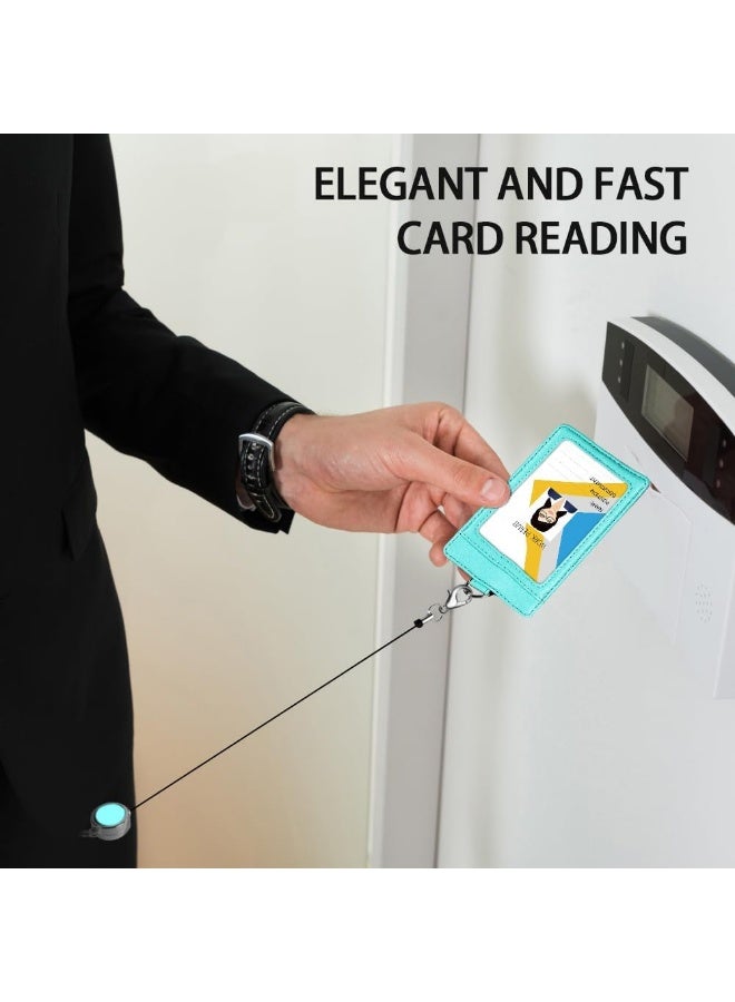 SUCITY PU Leather Retractable ID Badge Holder with Lanyard, Multi-Slot Office Card Case for Work Permit & Daily Use - Image 3