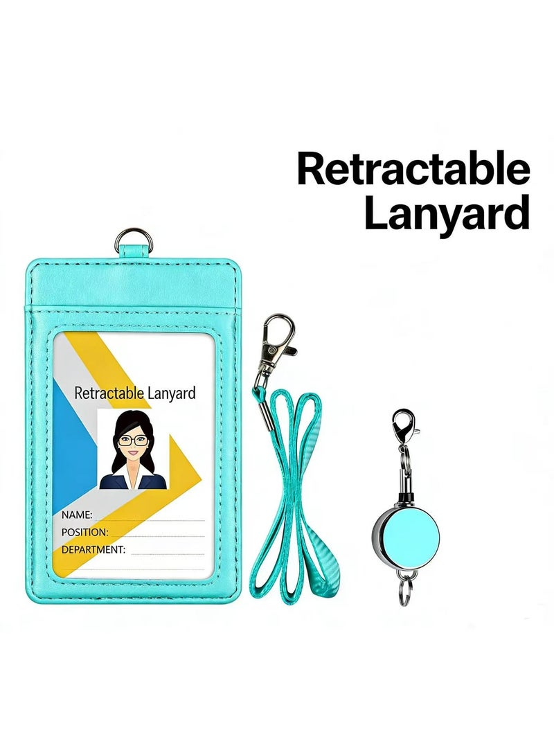SUCITY PU Leather Retractable ID Badge Holder with Lanyard, Multi-Slot Office Card Case for Work Permit & Daily Use - Image 1