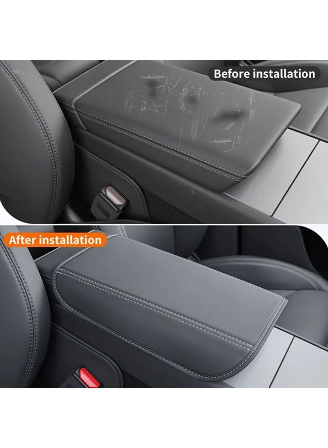 Tesla Model Y Model 3 Center Console Armrest Cover Black Faux Leather Scratch Resistant - Image 5