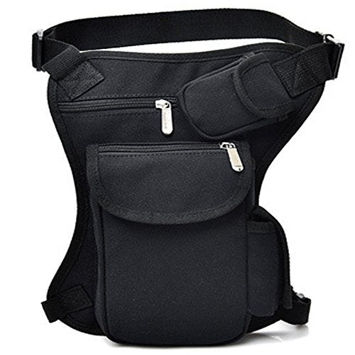 FiveloveTwo Small Multi-Purpose Drop Waist Leg Bag Canvas Hip Molle Pack Sport Camping Hiking Motorcycle Racing Pouch Black - Image 1