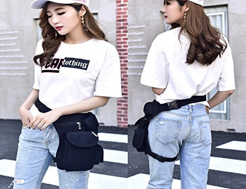 FiveloveTwo Small Multi-Purpose Drop Waist Leg Bag Canvas Hip Molle Pack Sport Camping Hiking Motorcycle Racing Pouch Black - Image 3