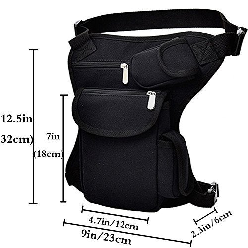 FiveloveTwo Small Multi-Purpose Drop Waist Leg Bag Canvas Hip Molle Pack Sport Camping Hiking Motorcycle Racing Pouch Black - Image 2