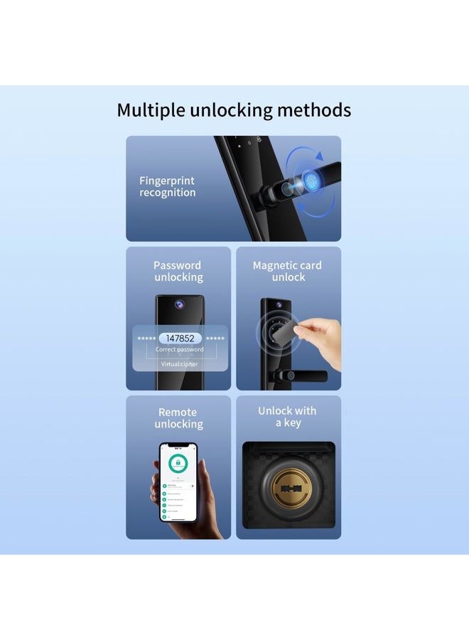 Swokely Smart Lock with Camera 4.5 Inch Screen BT Keyless Entry Door Lock TY APP/Fingerprint/Password/Card/Mechanical Key Unlocking Methods Door Lock for 40-120mm Thickness Office Home Bedroom Door - Image 4