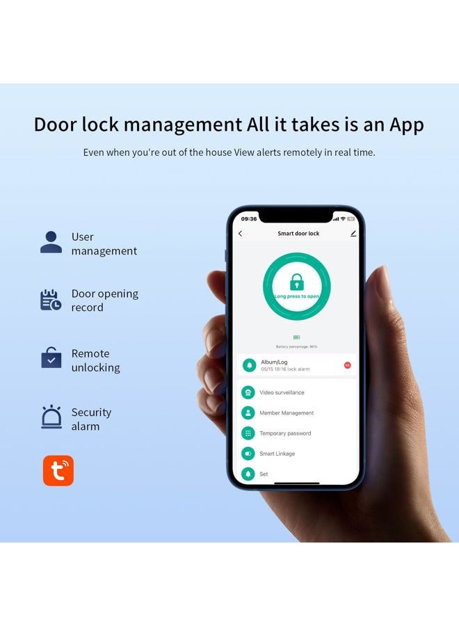 Swokely Smart Lock with Camera 4.5 Inch Screen BT Keyless Entry Door Lock TY APP/Fingerprint/Password/Card/Mechanical Key Unlocking Methods Door Lock for 40-120mm Thickness Office Home Bedroom Door - Image 3