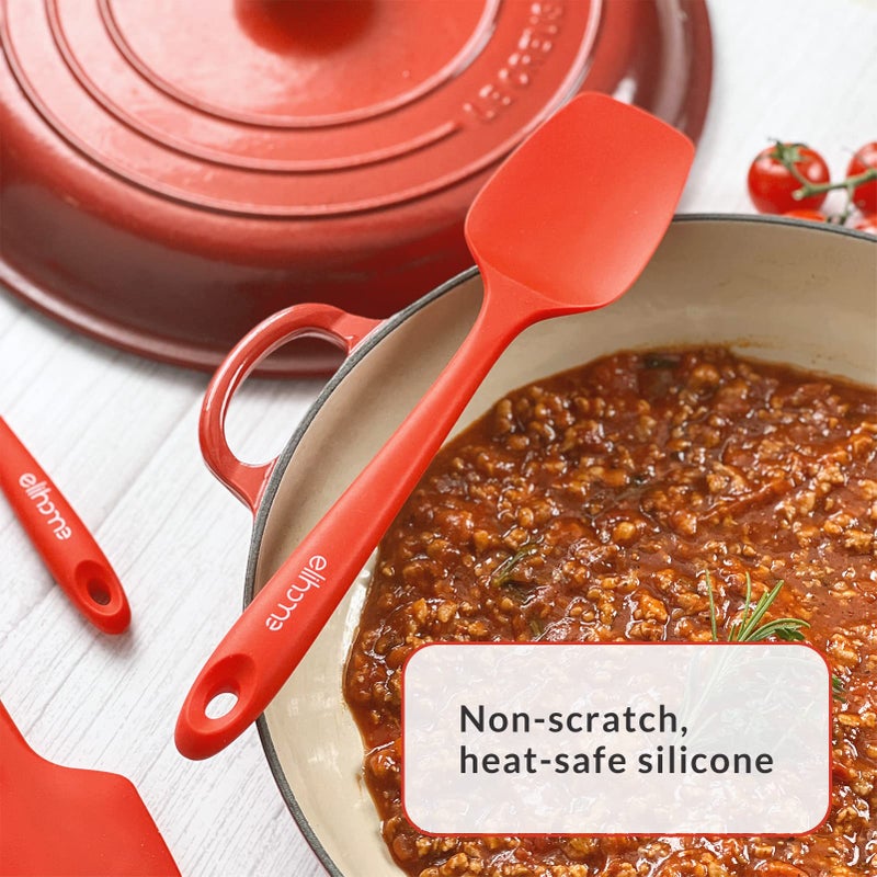 Elihome Chef Series 3 Piece Silicone Spatula Set - 600F Heat Resistant Non Stick Rubber Kitchen Scraper Spatulas for Cooking  Baking  and Mixing - BPA Free and LFGB Certified Silicone (Red) - Image 2