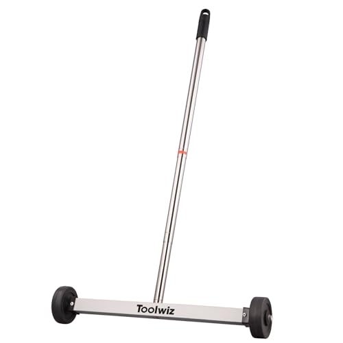 Toolwiz Magnetic Pick Up Sweeper 17-inch Heavy Duty Magnet Pickup Lawn Sweeper Roofing Tools, 8.8 Lbs Yard Tools with Telescoping Holder and Wheels to Clean Nails Adjustable Handle for Construction - Image 1