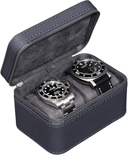 ROTHWELL 2 Watch Travel Case for Men Compact PU Leather Protective Box with Microsuede Interior Fits Watches Smartwatches Up to 55mm Carbon - Image 1