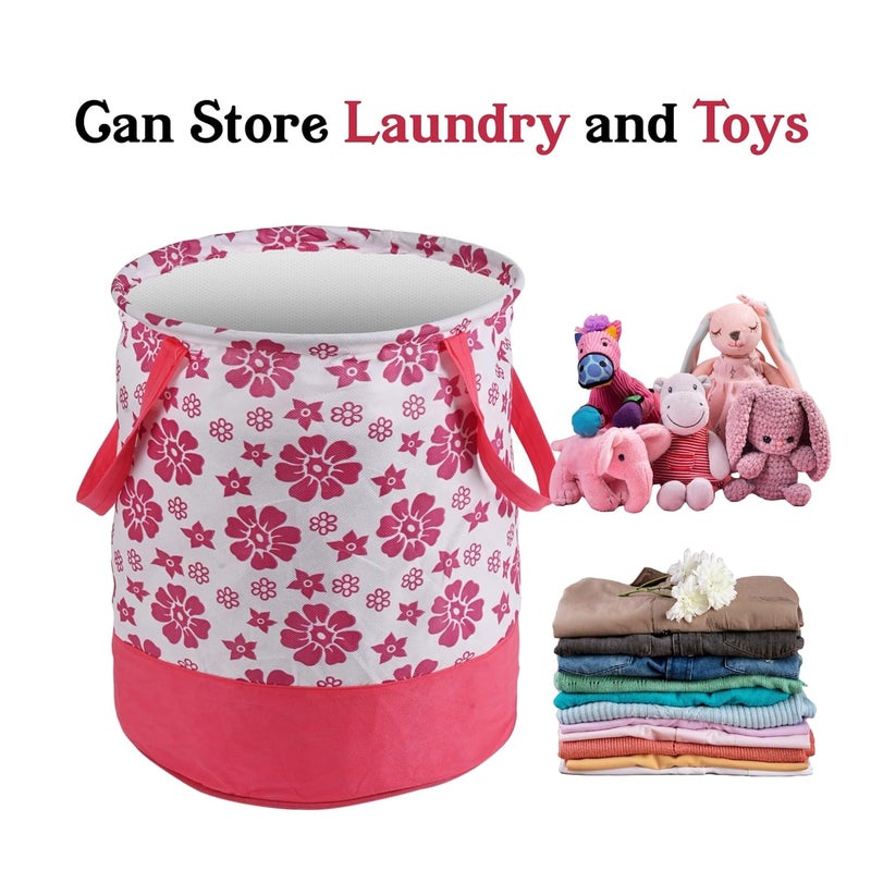 Kuber Industries 45L Foldable Dirty Clothes Laundry Basket With Handles For Washing Baby Unwashed Dress BinStorage Box Floral Print Pink White - Image 4