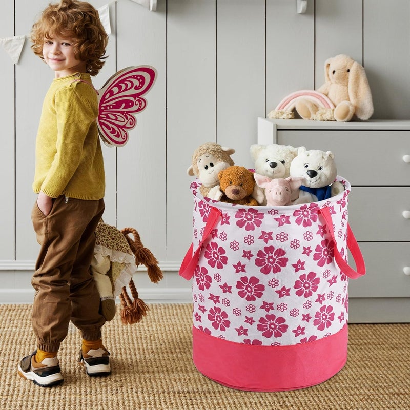 Kuber Industries 45L Foldable Dirty Clothes Laundry Basket With Handles For Washing Baby Unwashed Dress BinStorage Box Floral Print Pink White - Image 2