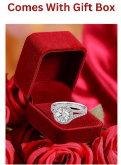 Generic Adjustable Silver Ring for Women Elegant Solitaire Cubic Zirconia with Floral Design and Gift Box  - Image 2