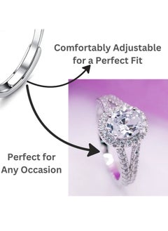 Generic Adjustable Silver Ring for Women Elegant Solitaire Cubic Zirconia with Floral Design and Gift Box  - Image 3