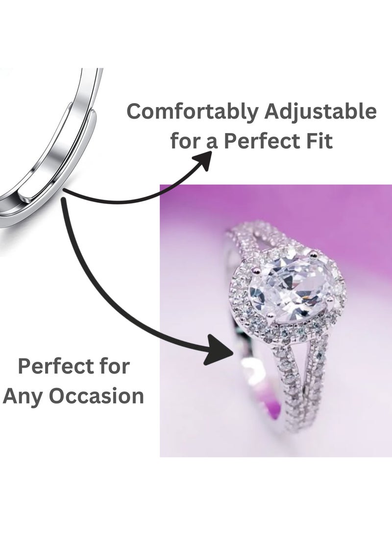 Generic Adjustable Silver Ring for Women Elegant Solitaire Cubic Zirconia with Floral Design and Gift Box  - Image 3